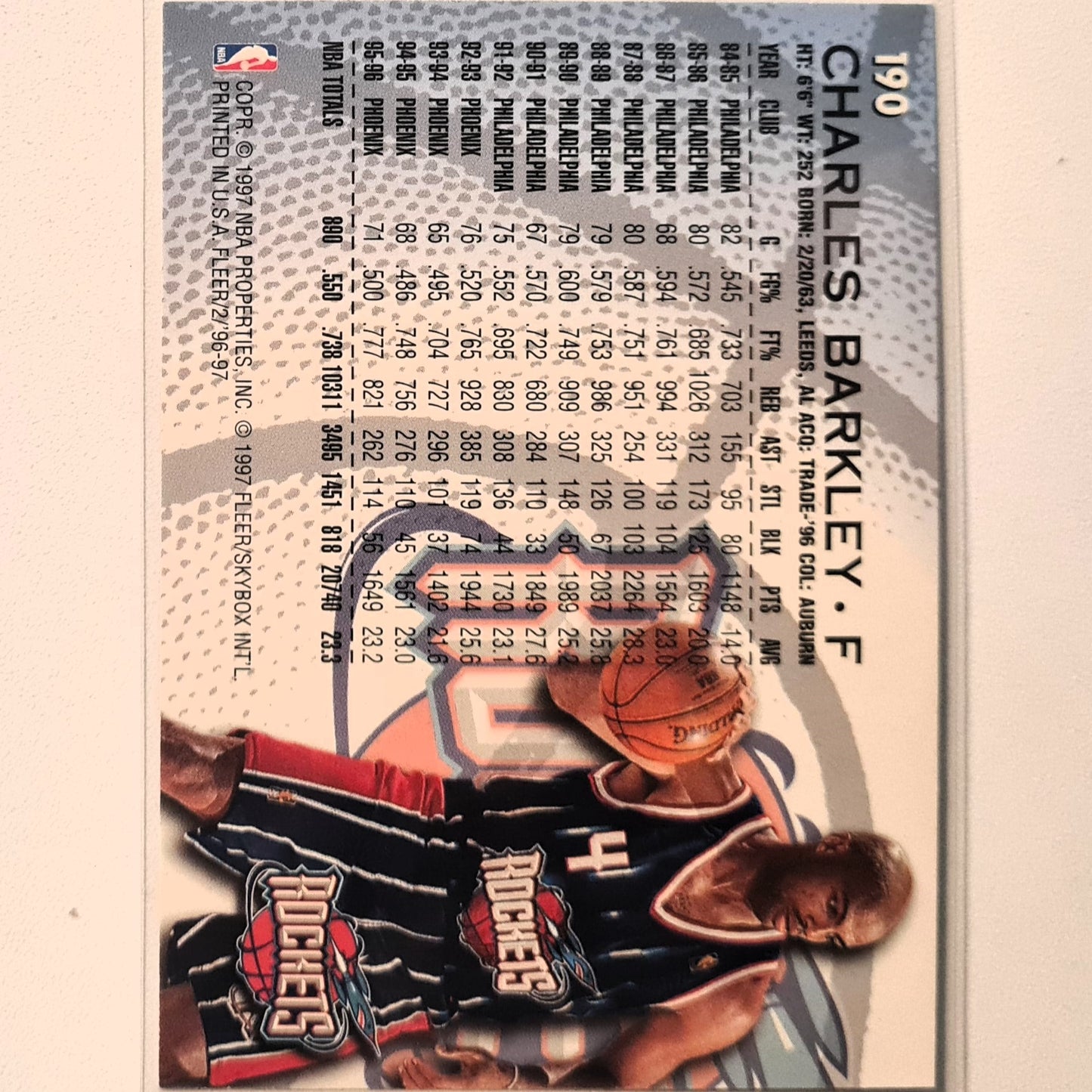 Charles Barkley 1997 Fleer 96-97 #190 NBA Basketball Houston Rockets Excellent sleeved