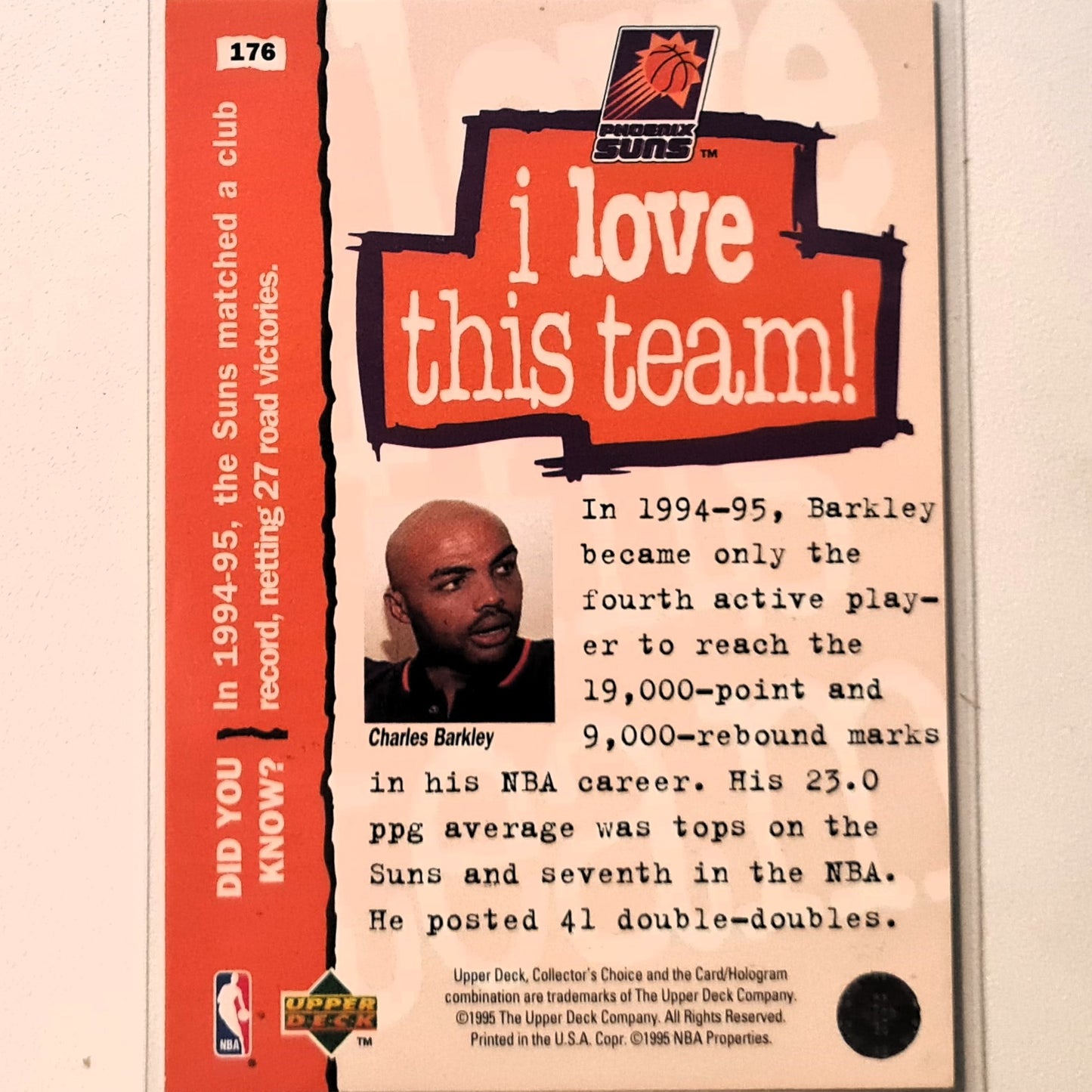 Charles Barkley 1995 Upper Deck i love this team #178 NBA Basketball Phoenix Suns Excellent sleeved