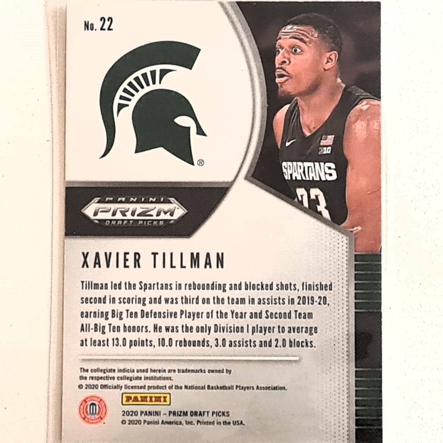 Xavier Tillman 2020 Panini Prizm Draft Picks Rookie RC 22 NBA Basketball Memphis Grizzlies/Spartans Excellent mint sleeved