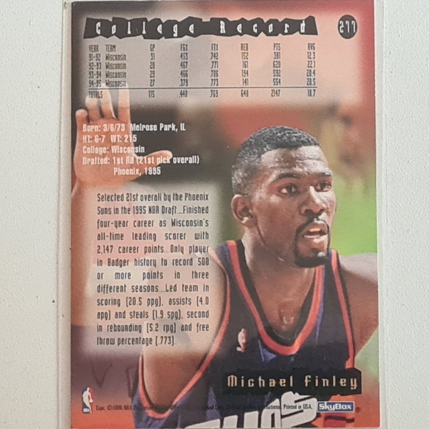 Michael Finley 1996 Skybox NBA  Hoops Basketball #277 Rookie card Phoenix Suns VGC sleeved cased