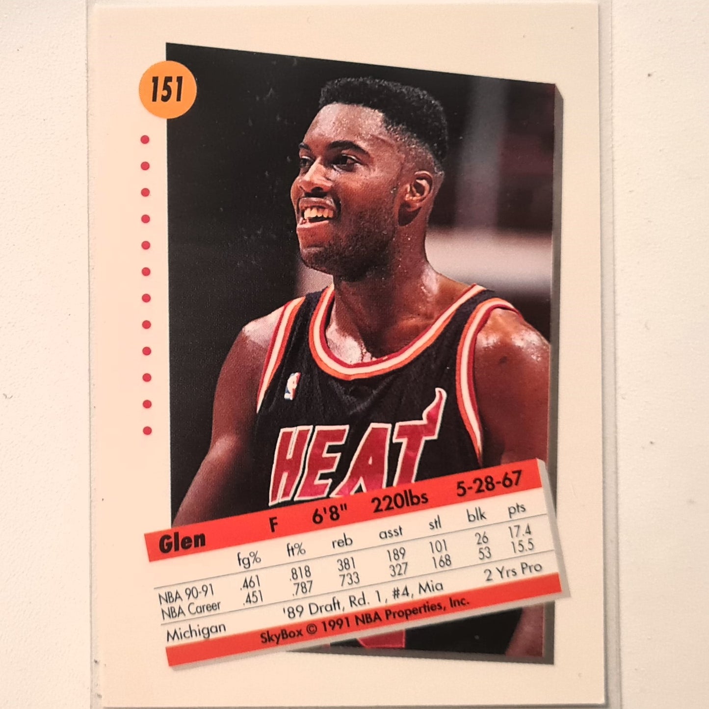 Glen Rice 1991 Skybox  #151 NBA Basketball Miami Heat excellent sleeved