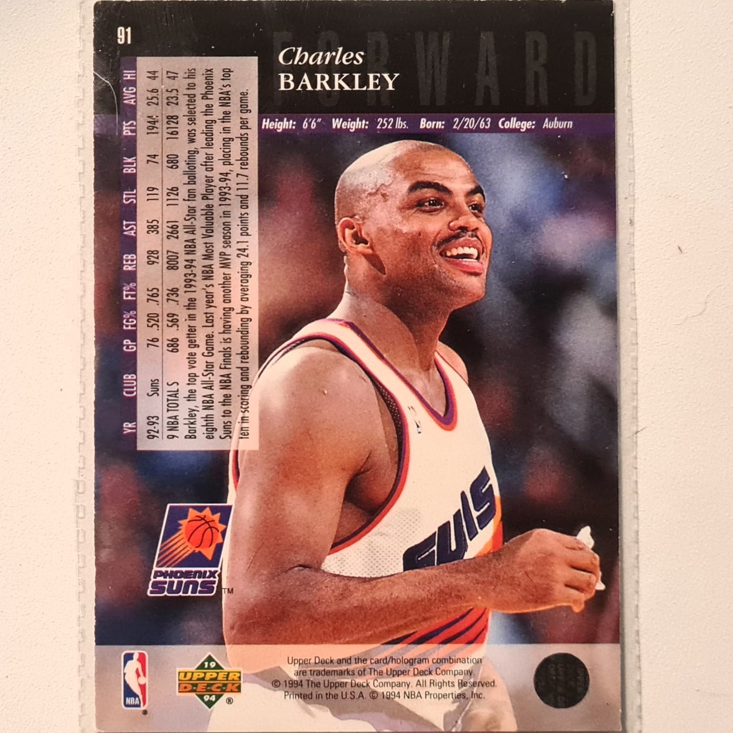 Charles Barkley 1994 Upper-Deck #91 NBA Basketball Phoenix Suns good sleeved