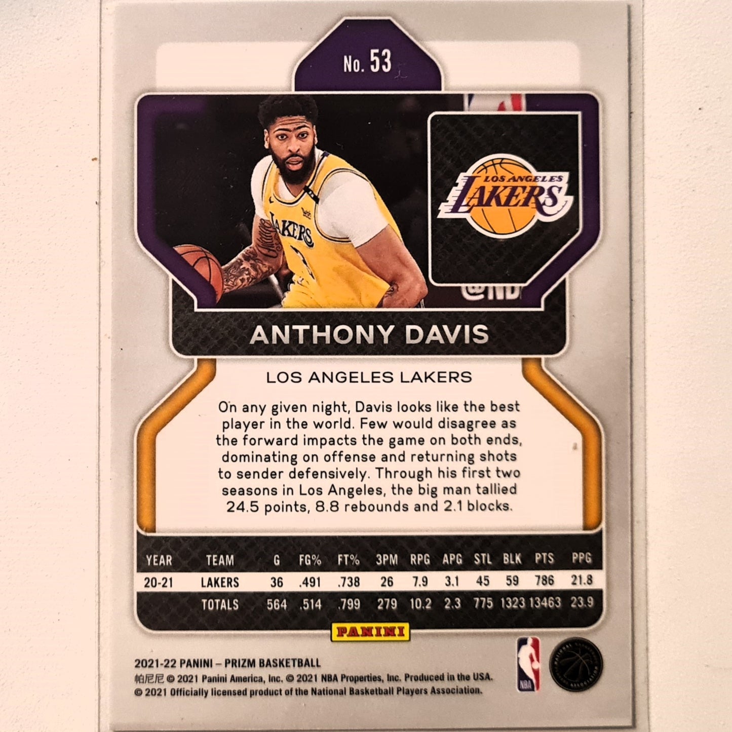 Anthony Davies 2021-22 Panini Donruss Optic #53 NBA Basketball LA Lakers Excellent/mint sleeved