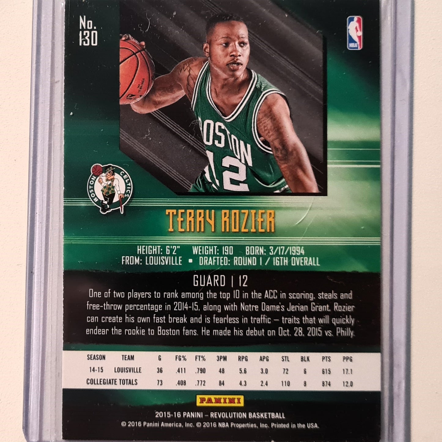 Terry Rozier 2015-16 Panini Revolution INFINITE Rookie RC #130 NBA Basketball Boston Celtics Excellent/mint sleeved