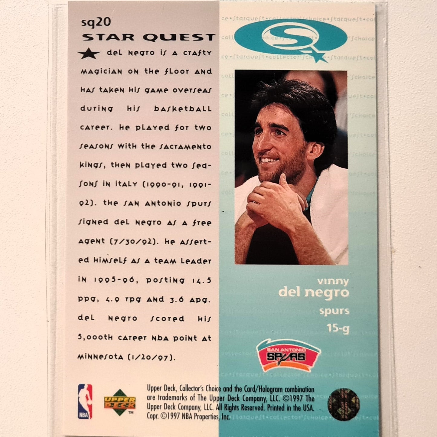 Vinny Del Negro 1997 Upper-Deck Star Quest SQ20 NBA Basketball San Antonio Spurs Excellent Sleeved