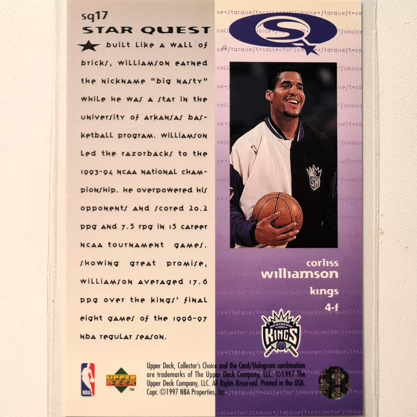 Corliss Williamson 1997 Upper-Deck Star Quest SQ17 NBA Basketball Sacramento Kings Excellent Sleeved