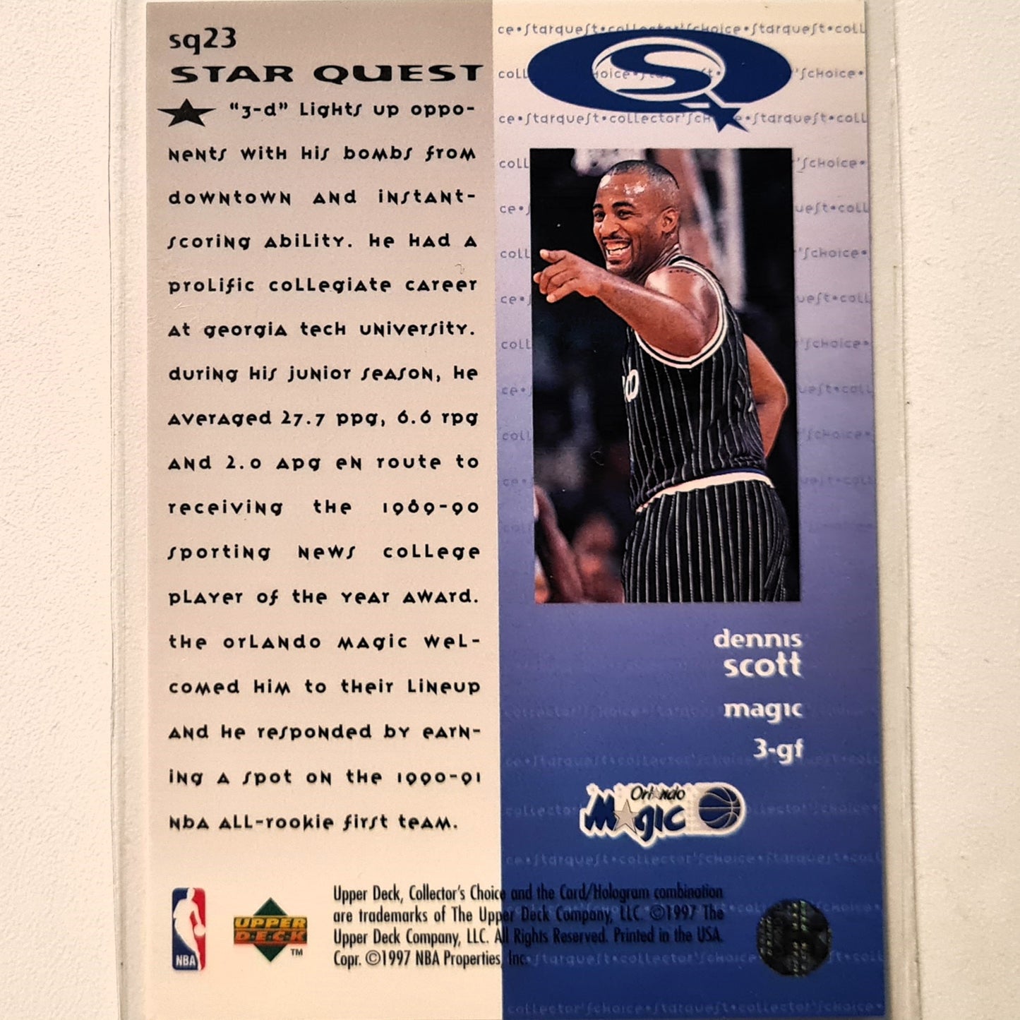 Dennis Scott 1997 Upper-Deck Star Quest SQ23 NBA Basketball Orlando Magic Excellent Sleeved