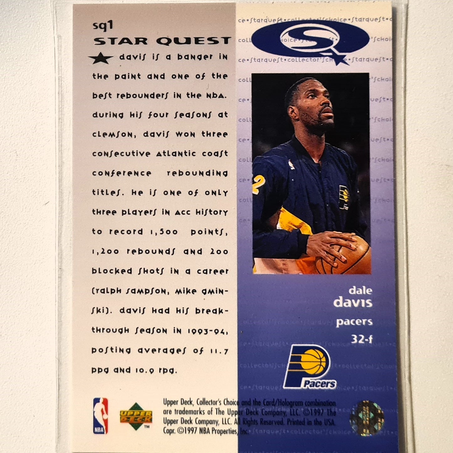 Dale Davis 1997 Upper-Deck Star Quest SQ1 NBA Basketball Indiana Pacers Excellent Sleeved