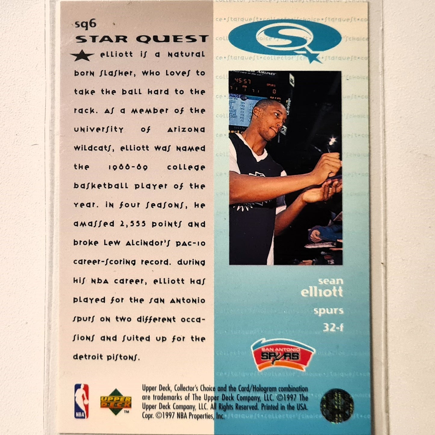 Sean Elliott 1997 Upper-Deck Star Quest SQ6 NBA Basketball San Antonio Spurs Excellent Sleeved