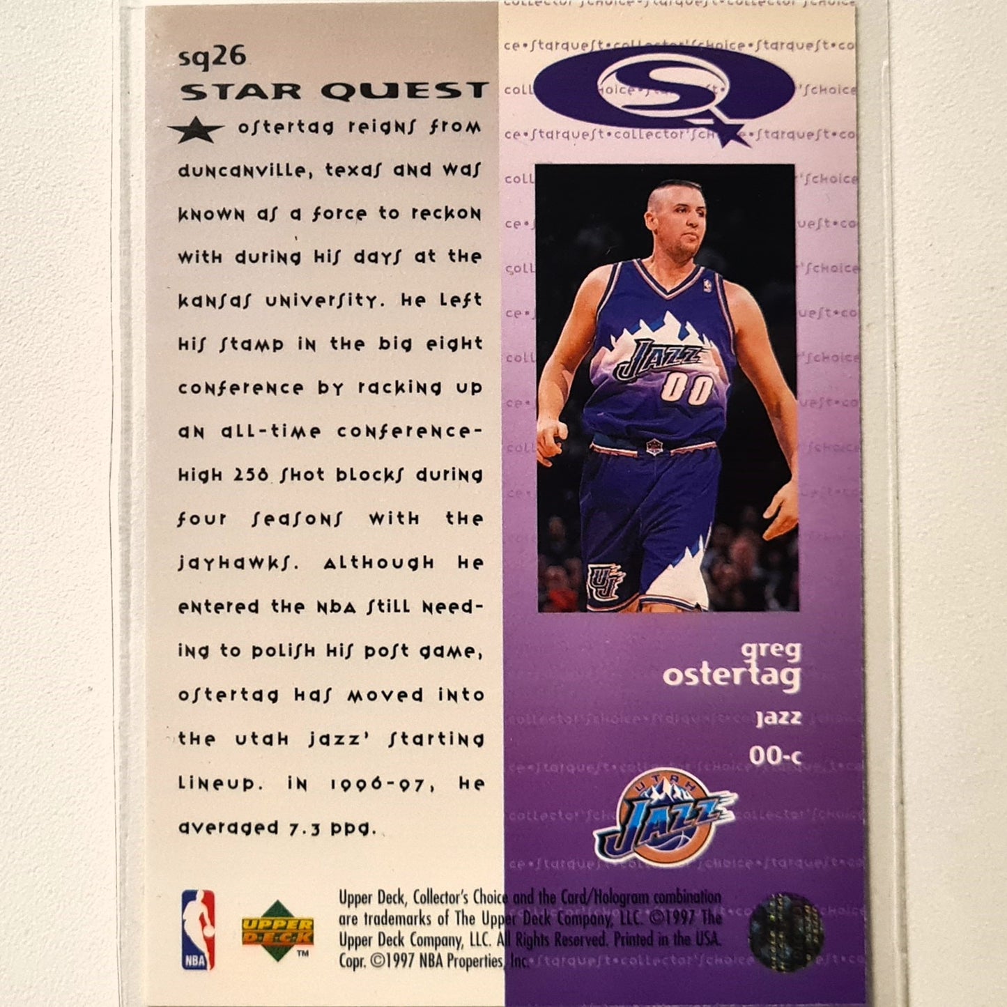 Greg Ostertag 1997 Upper-Deck Star Quest SQ26 NBA Basketball Utah Jazz Excellent Sleeved