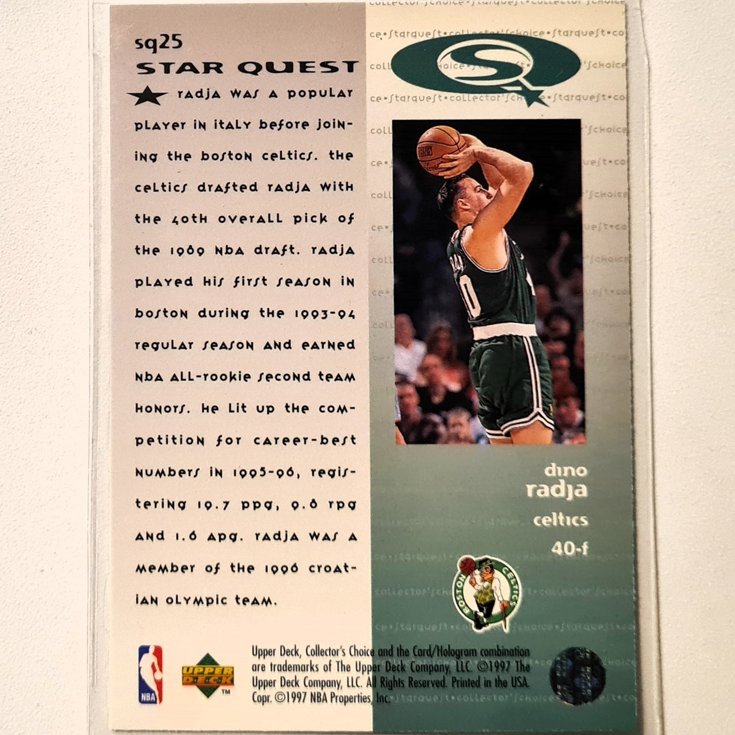 Dino Radja 1997 Upper-Deck Star Quest SQ25 NBA Basketball Boston Celtics Excellent Sleeved