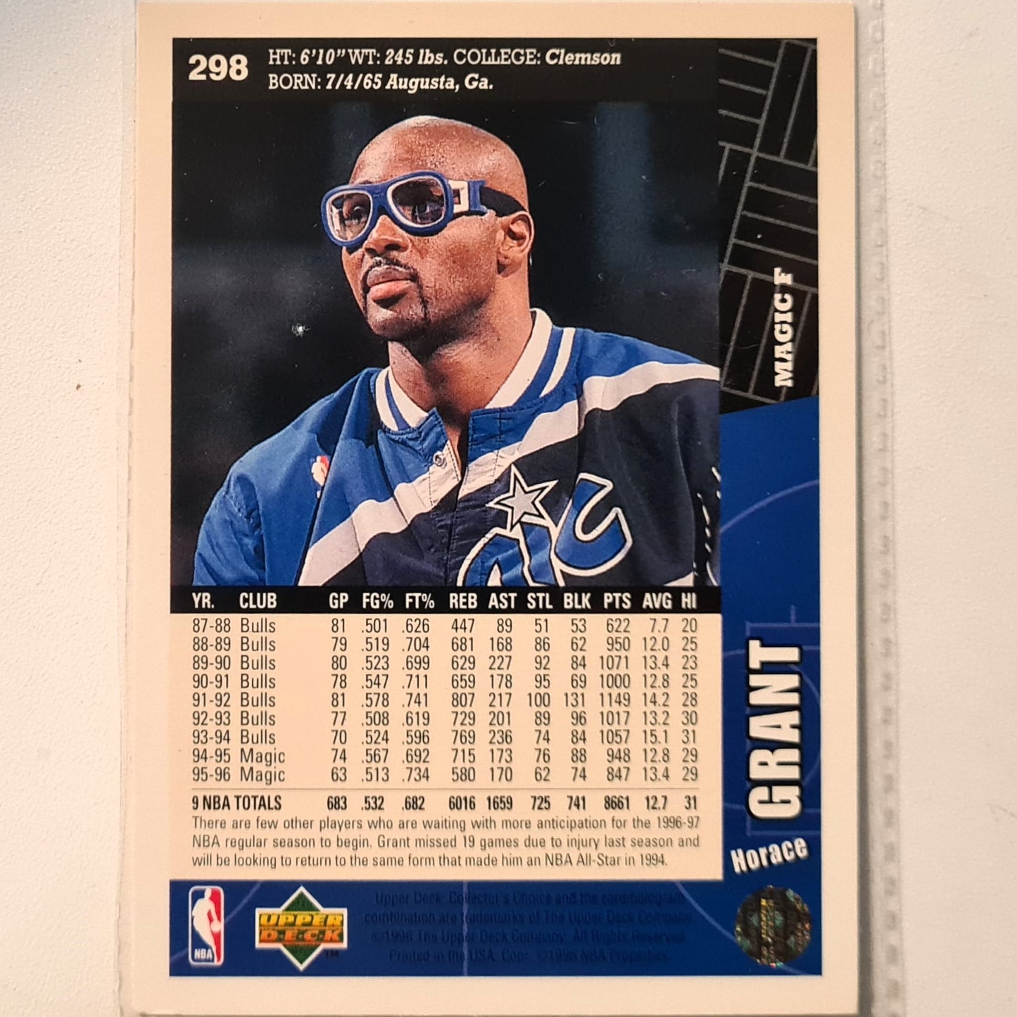 Horace Grant 1996 Upper Deck #298 NBA Basketball Orlando Magic very good Sleeved