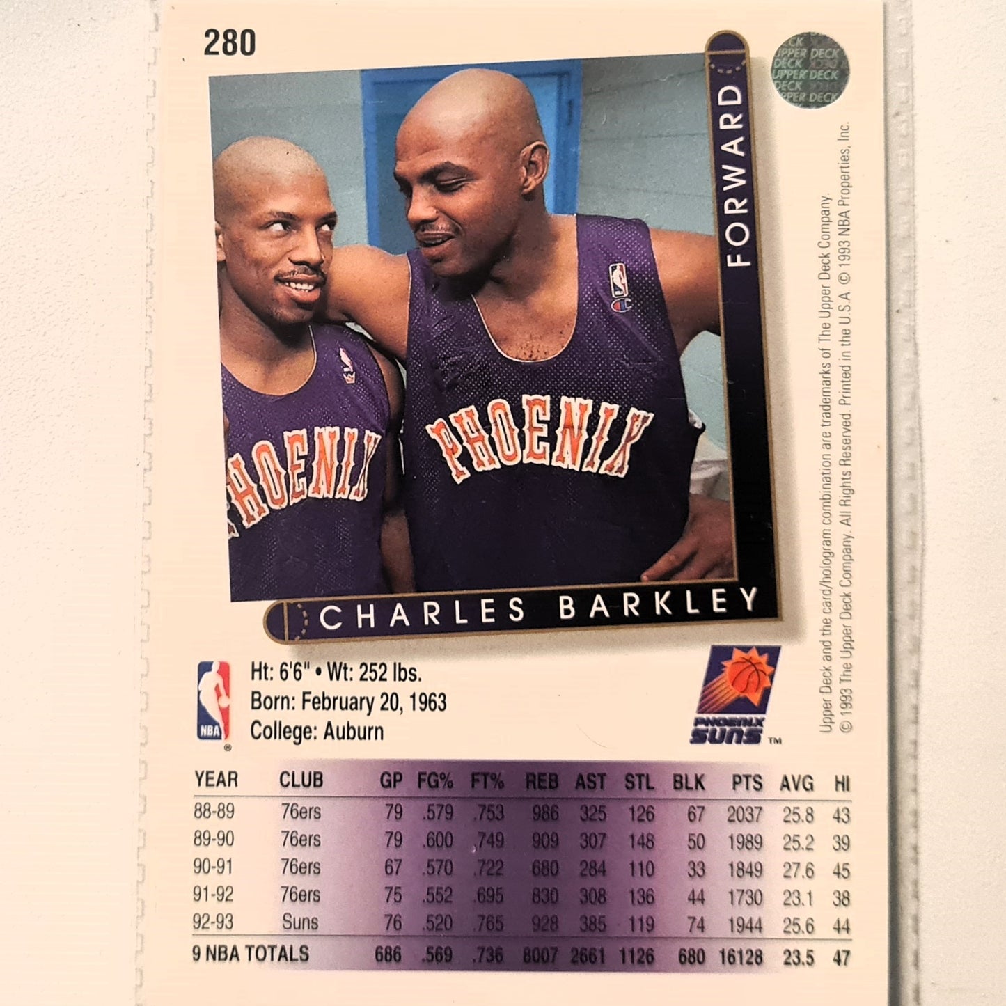 Charles Barkley 1993 Upper Deck #280 NBA Basketball Phoenix Suns Excellent Sleeved