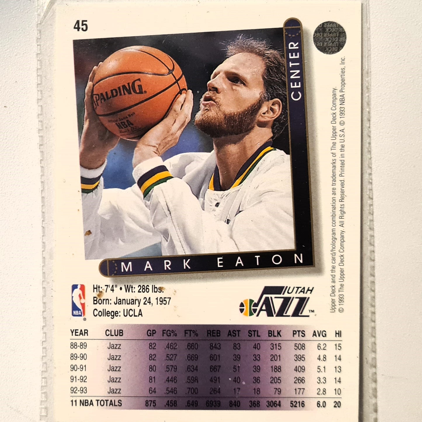 Mark Eaton 1993 Upper Deck #45 NBA Basketball Utah Jazz Excellent Sleeved