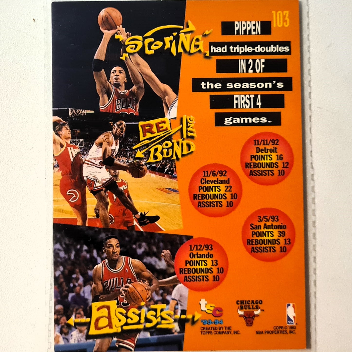 Scottie Pippen 1999 Topps Stadium Club triple double #103 NBA Basketball Chicago Bulls Very good  sleeved