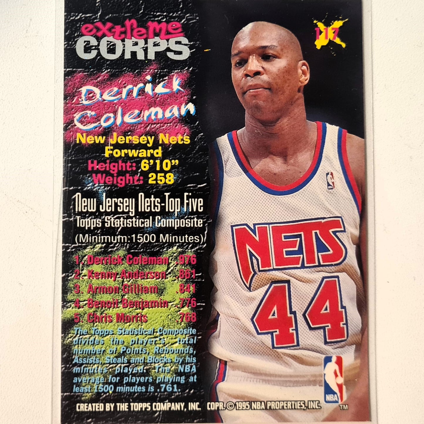 Derrick Coleman 1995 Topps stadium club extreme corps #117 NBA Basketball New Jersey Nets Excellent Sleeved