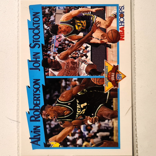 John Stockton Alvin Robertson 1991 NBA Hoops #310 NBA Basketball Utah Jazz Excellent Sleeved