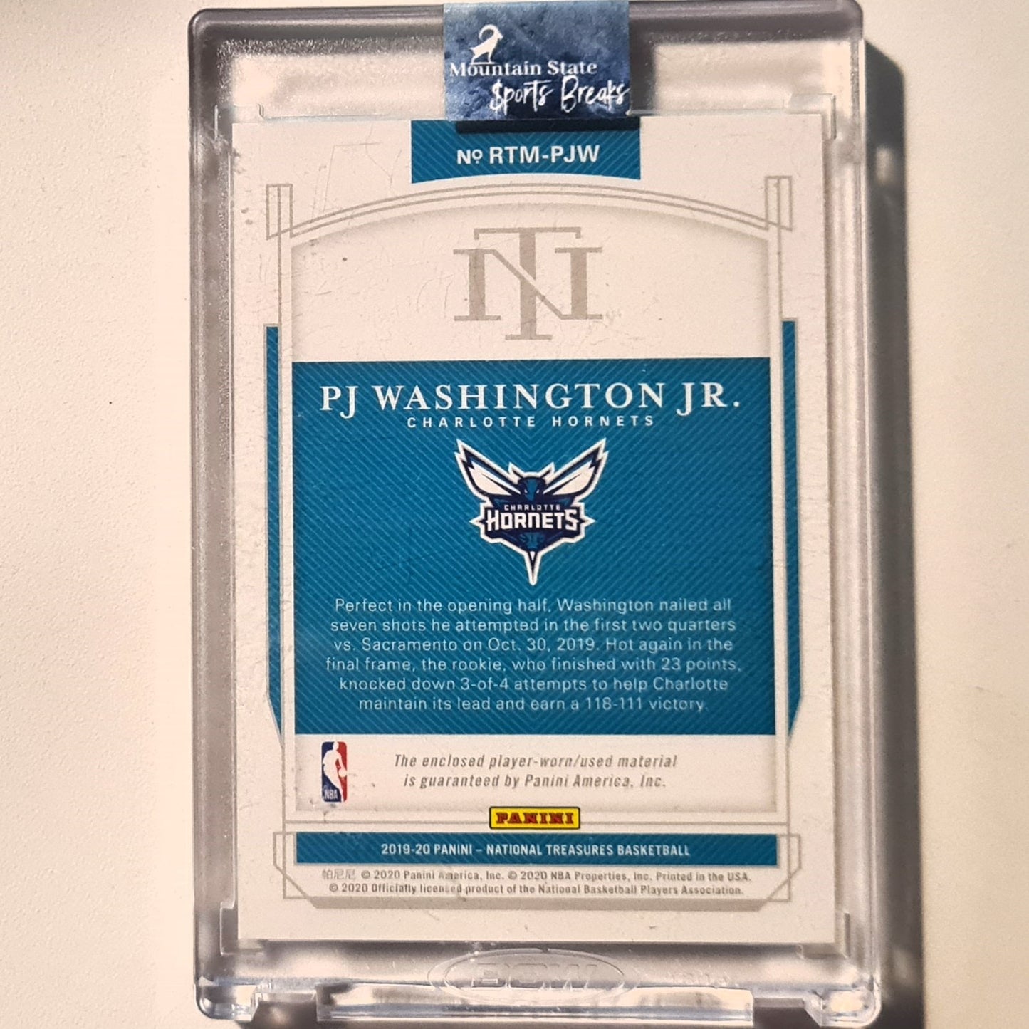 PJ Washington Jr 2019-20 Panini National Treasures Rookie triple patch 35/99 RTM-PJW NBA Basketball Charlotte Hornets mint cased