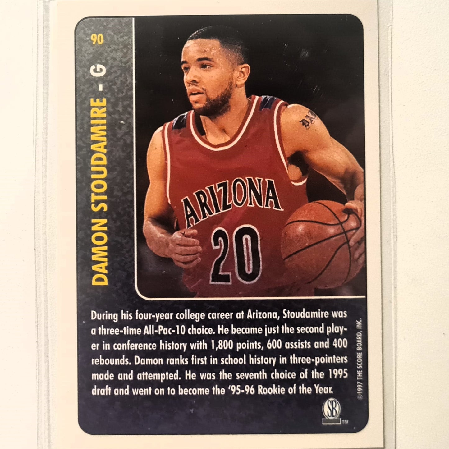 Damon Stoudamire 1997 score board Basketball Rookies Back in the Day #90 Arizona Excellent Sleeved