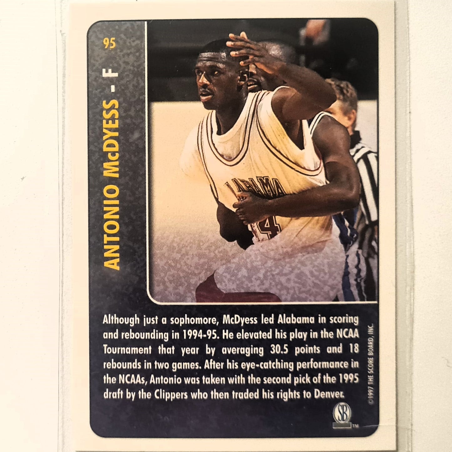 Antonio McDyess 1997 score board Basketball Rookies Back in the Day #95 Alabama Excellent Sleeved