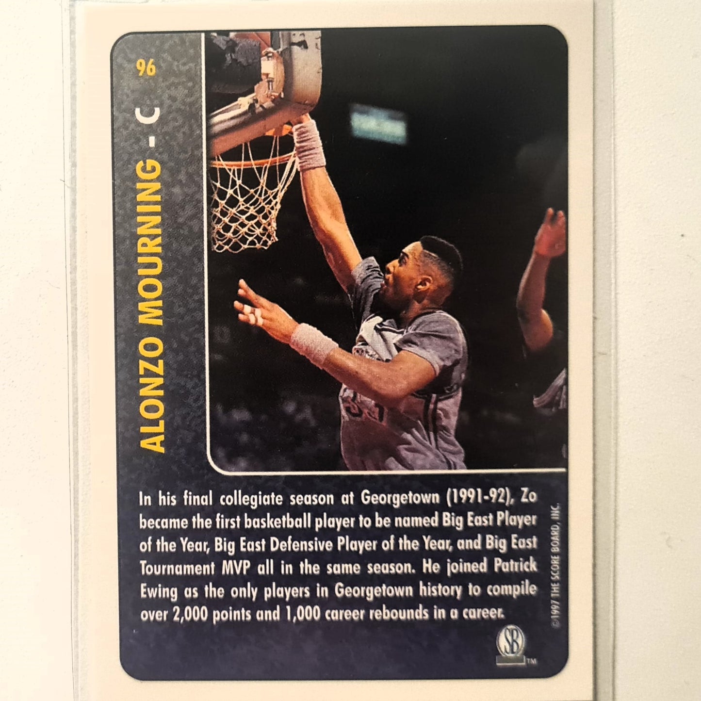 Alonzo Mourning 1997 score board Basketball Rookies Back in the Day #96 Georgetown Excellent Sleeved