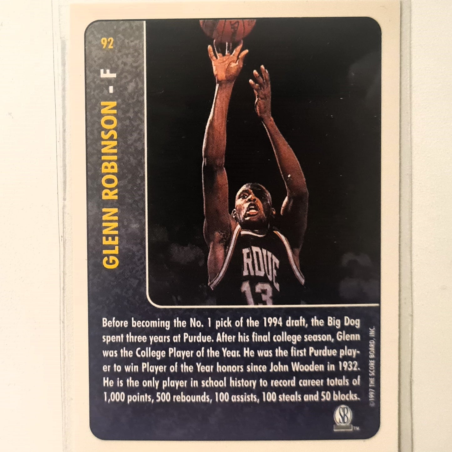 Glenn Robinson 1997 score board Basketball Rookies Back in the Day #92 Purdue Excellent Sleeved