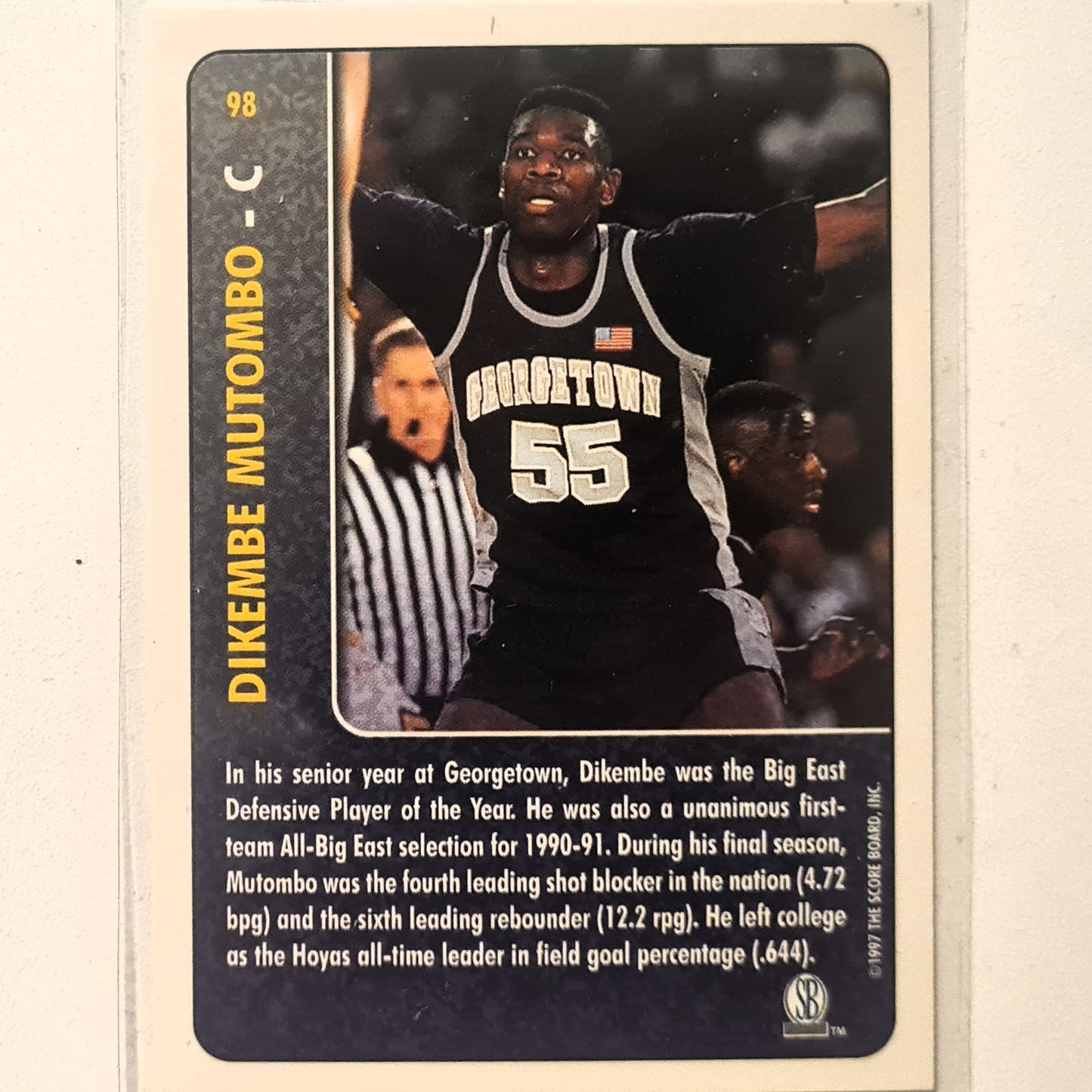 Dikembe Mutombo 1997 score board Basketball Rookies Back in the Day #98 Georgetown Excellent Sleeved