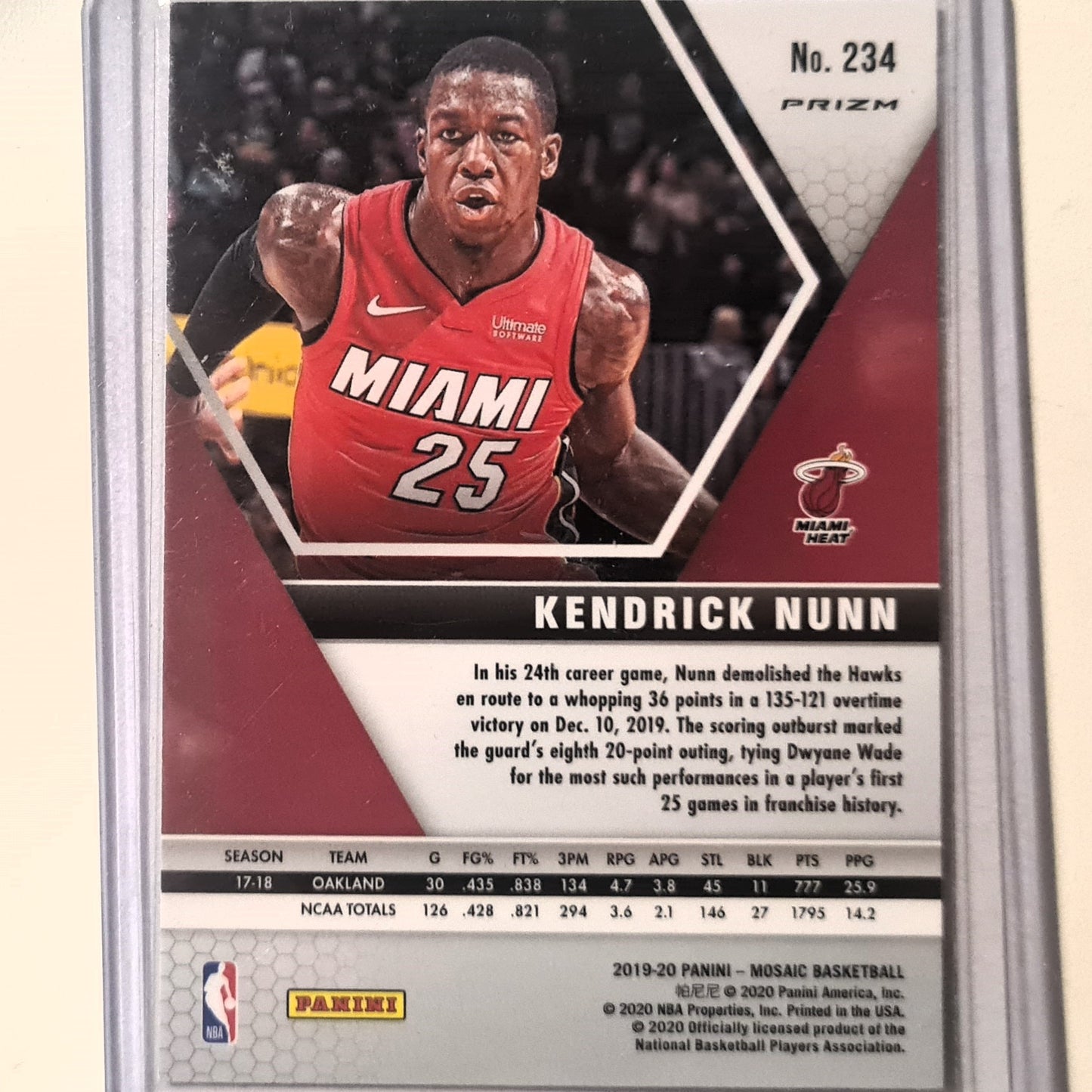 Kendrick Nunn Panini Mosaic green prizm #234 NBA Basketball Miami Heat Mint Sleeved