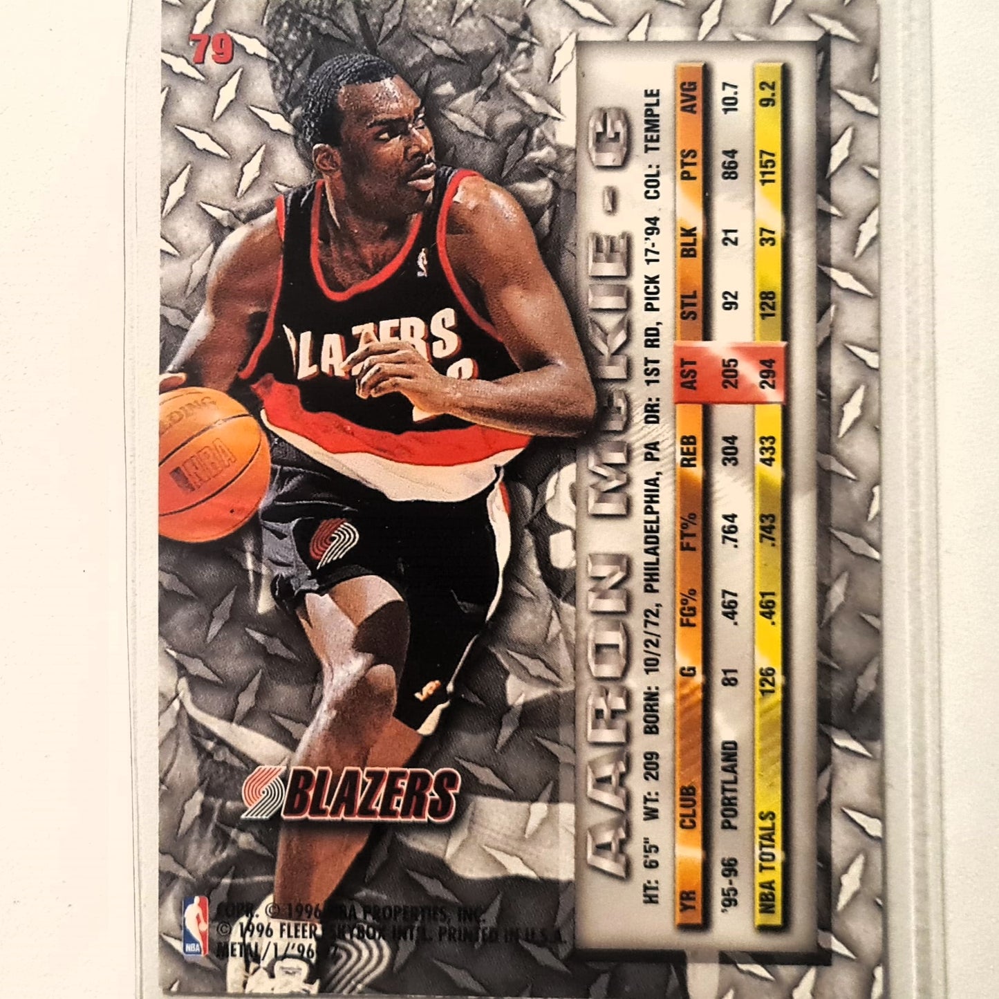 Aaron McKie 1996 Fleer metal 96-97 #79 NBA Basketball Portland Trail Blazers Excellent sleeved