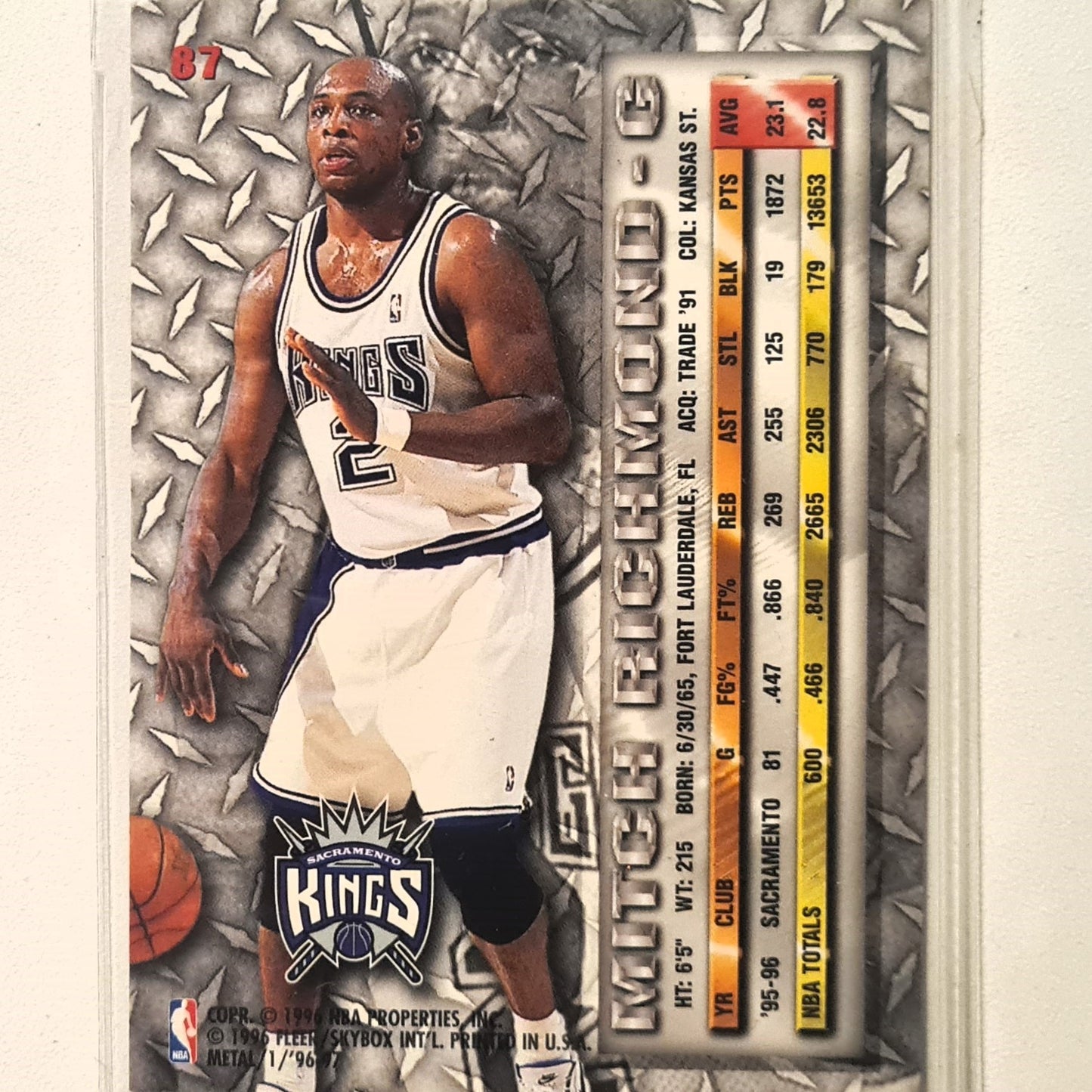Mitch Richmond 1996 Fleer metal 96-97 #87 NBA Basketball Sacramento Kings Excellent sleeved