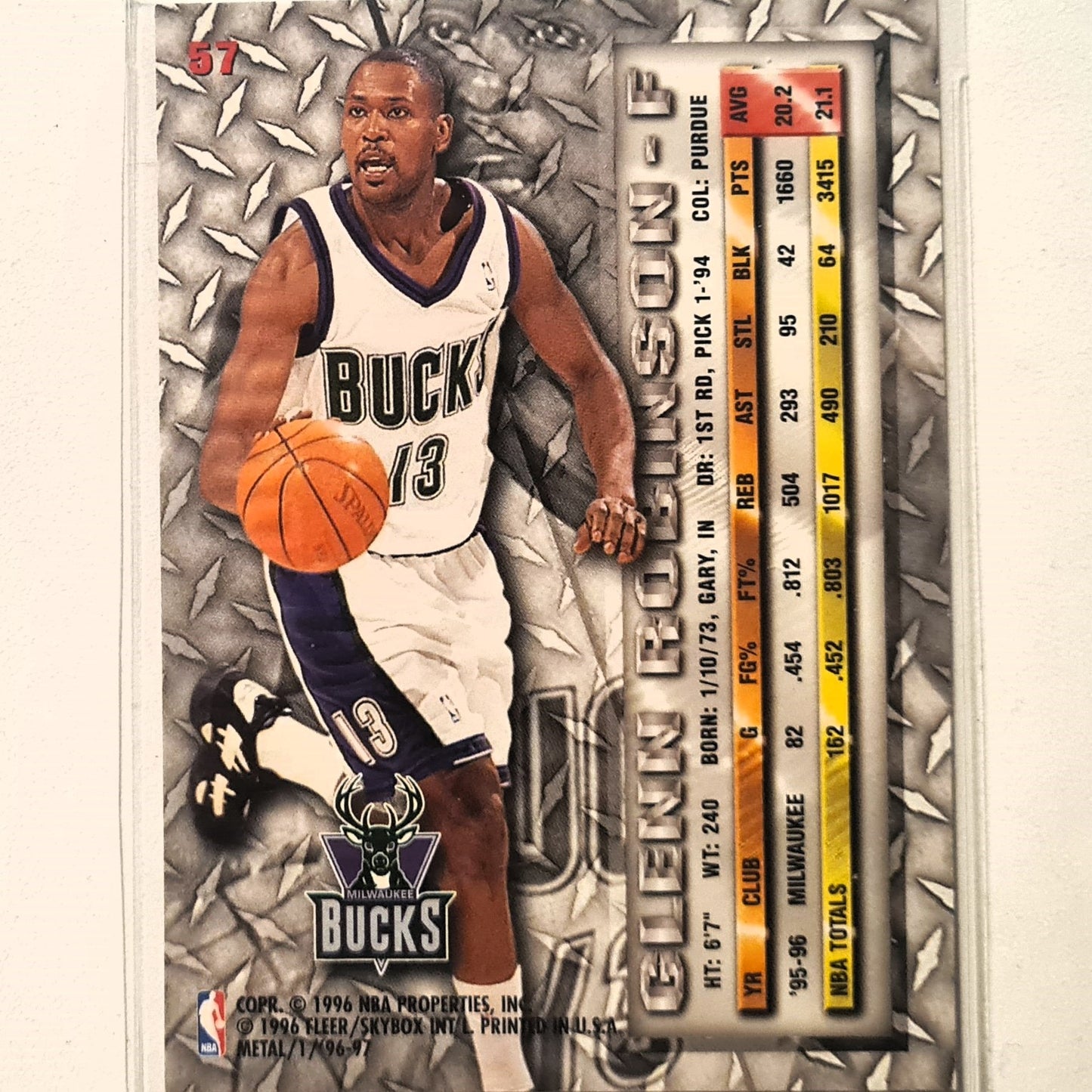 Glenn Robinson 1996 Fleer metal 96-97 #57 NBA Basketball Milwaukee Bucks Excellent sleeved