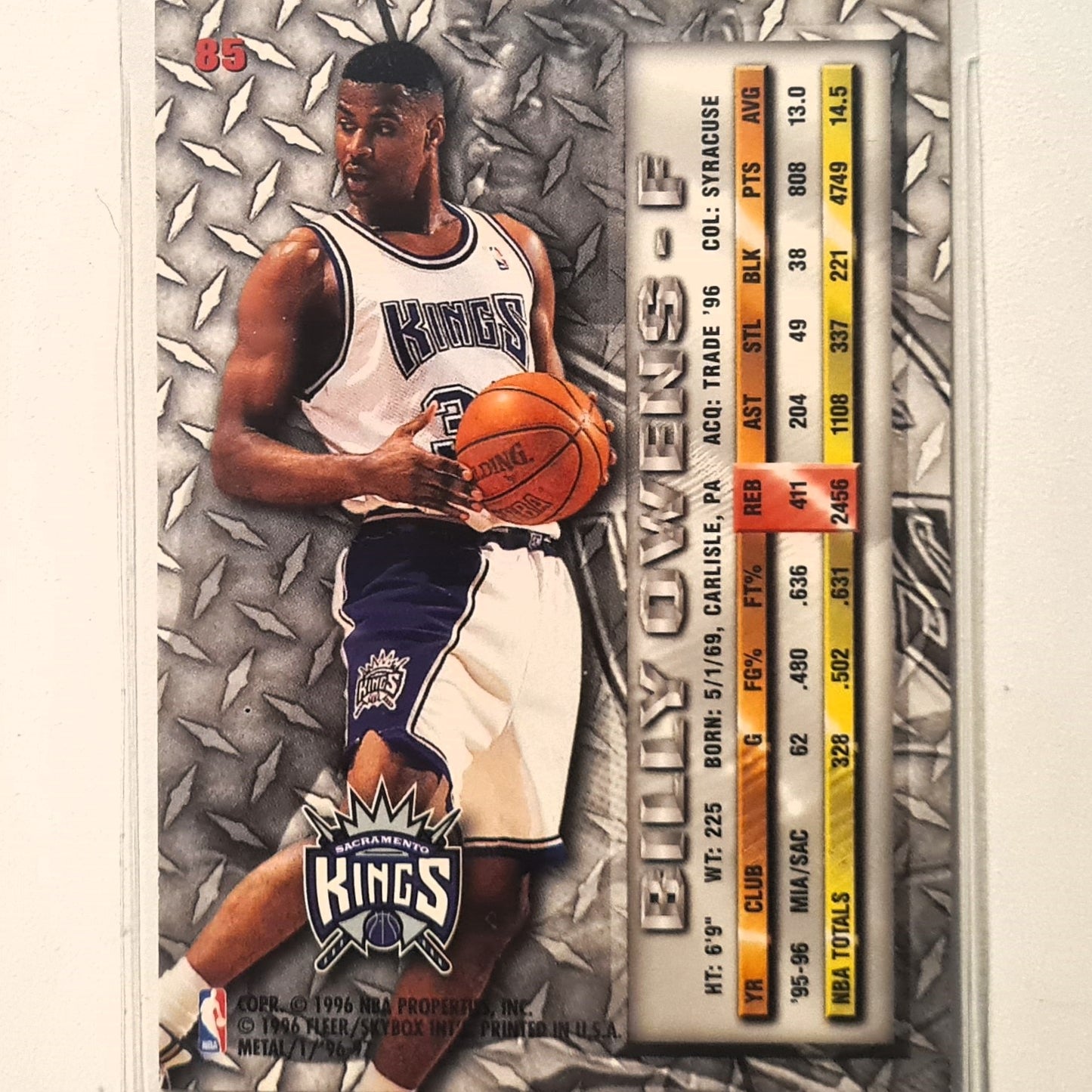 Billy Owens 1996 Fleer metal 96-97 #85 NBA Basketball Sacramento Kings Excellent sleeved