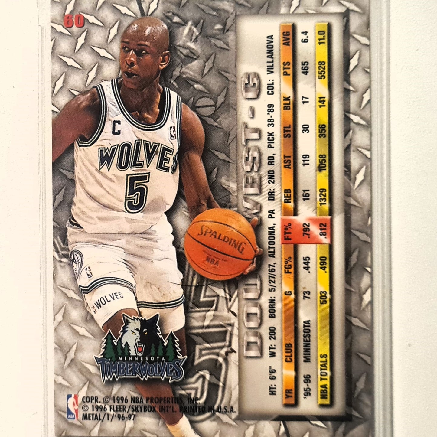 Doug West 1996 Fleer metal 96-97 #50 NBA Basketball Minnesota Timberwolves Excellent sleeved