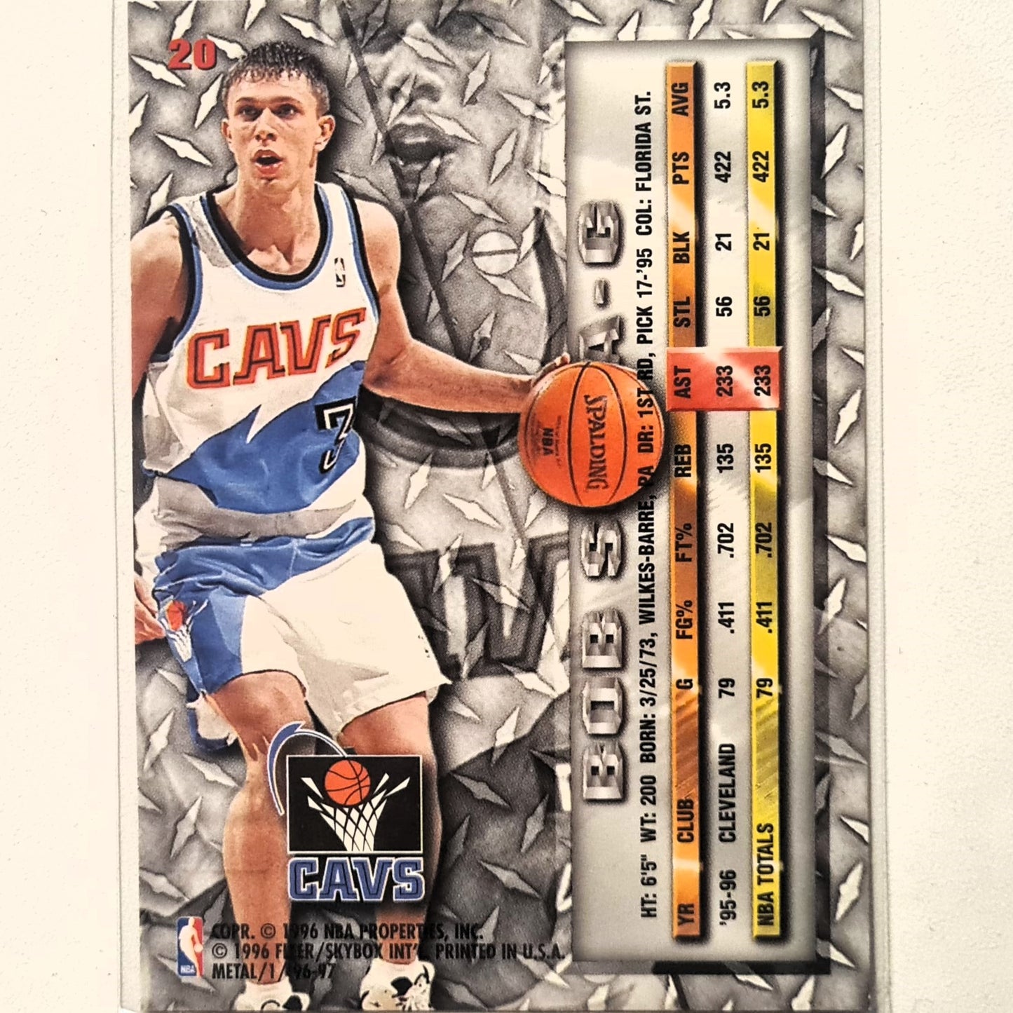 Bob Sura 1996 Fleer metal 96-97 #20 NBA Basketball Cleveland Cavaliers Excellent sleeved