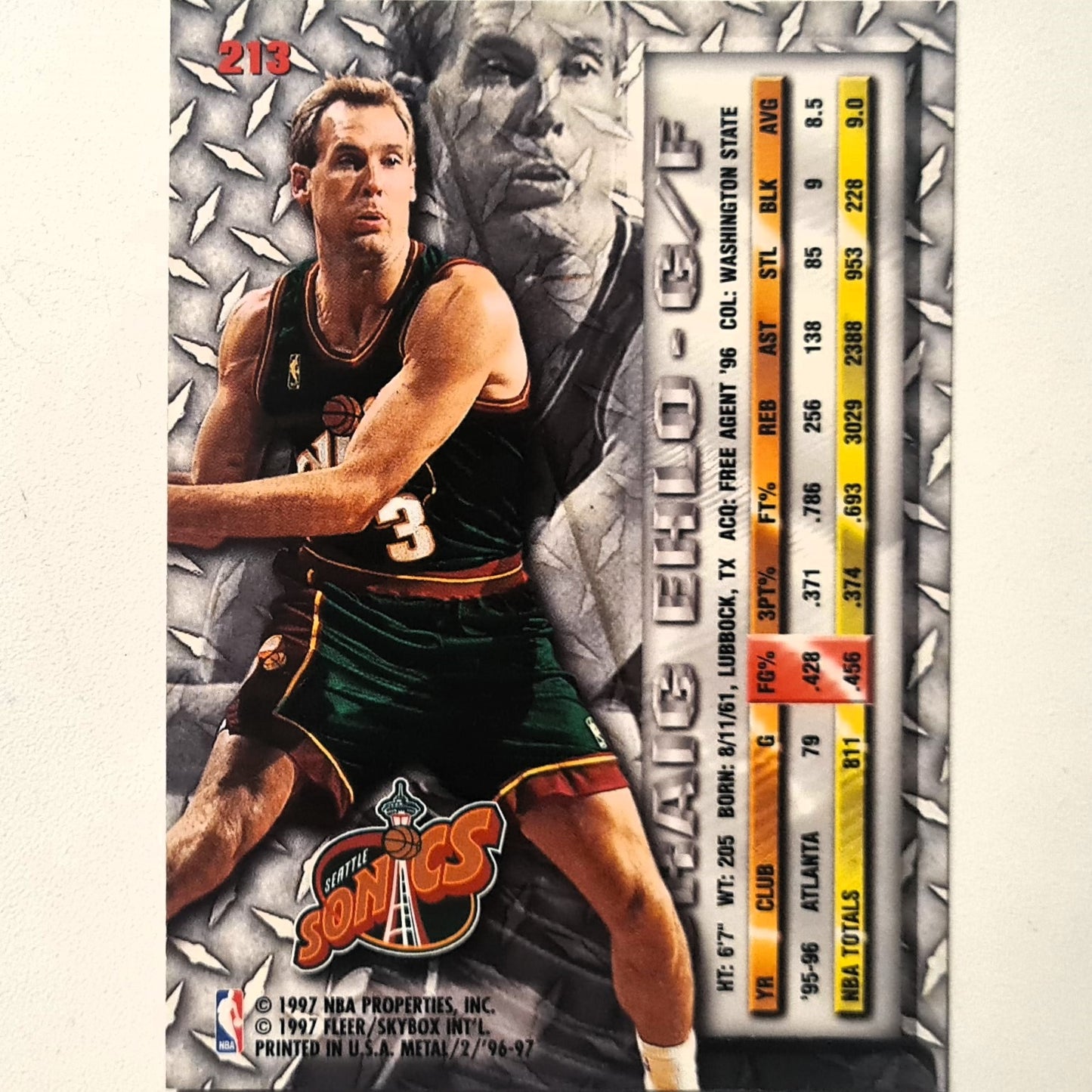 Craig Ehlo 1996 Fleer metal 96-97 #213 NBA Basketball Seattle Super Sonics Excellent sleeved