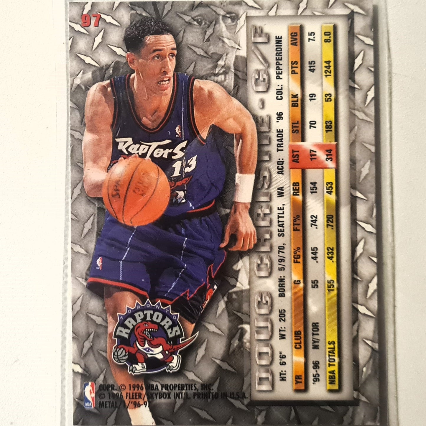 Doug Christie 1996 Fleer metal 96-97 #97 NBA Basketball Toronto Raptors Excellent sleeved