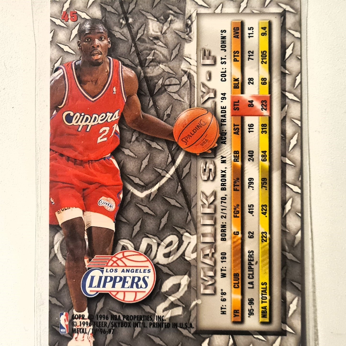 Malik Sealy 1996 Fleer metal 96-97  #45 NBA Basketball Los Angeles Clippers Excellent sleeved