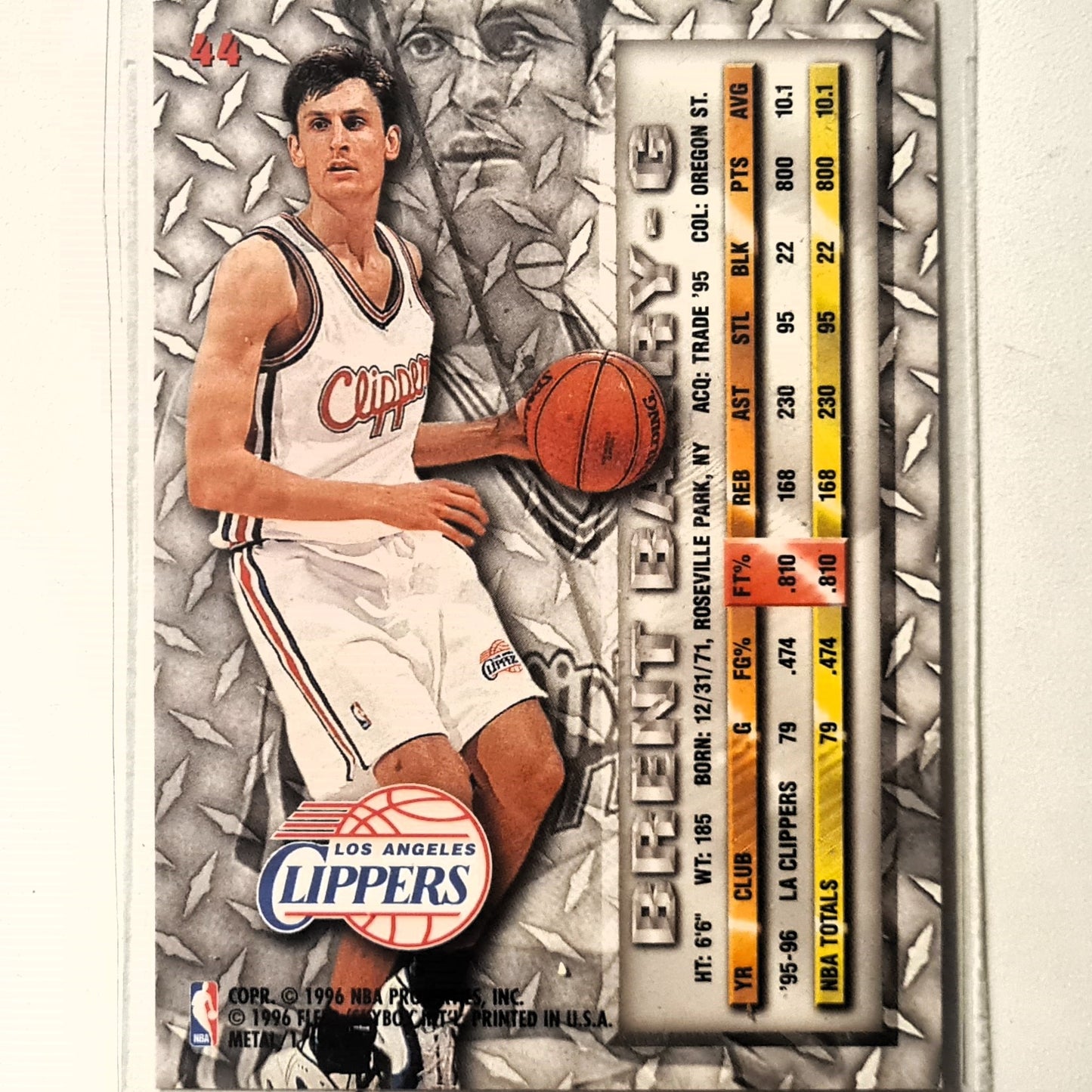 Brent Barry 1996 Fleer metal 96-97  #44 NBA Basketball Los Angeles Clippers Excellent sleeved