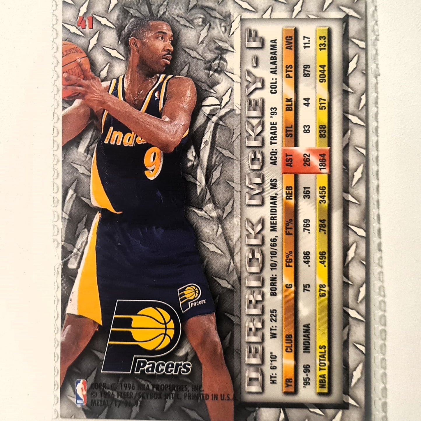 Derrick McKey 1996 Fleer metal 96-97 #41 NBA Basketball Indiana Pacers Excellent sleeved