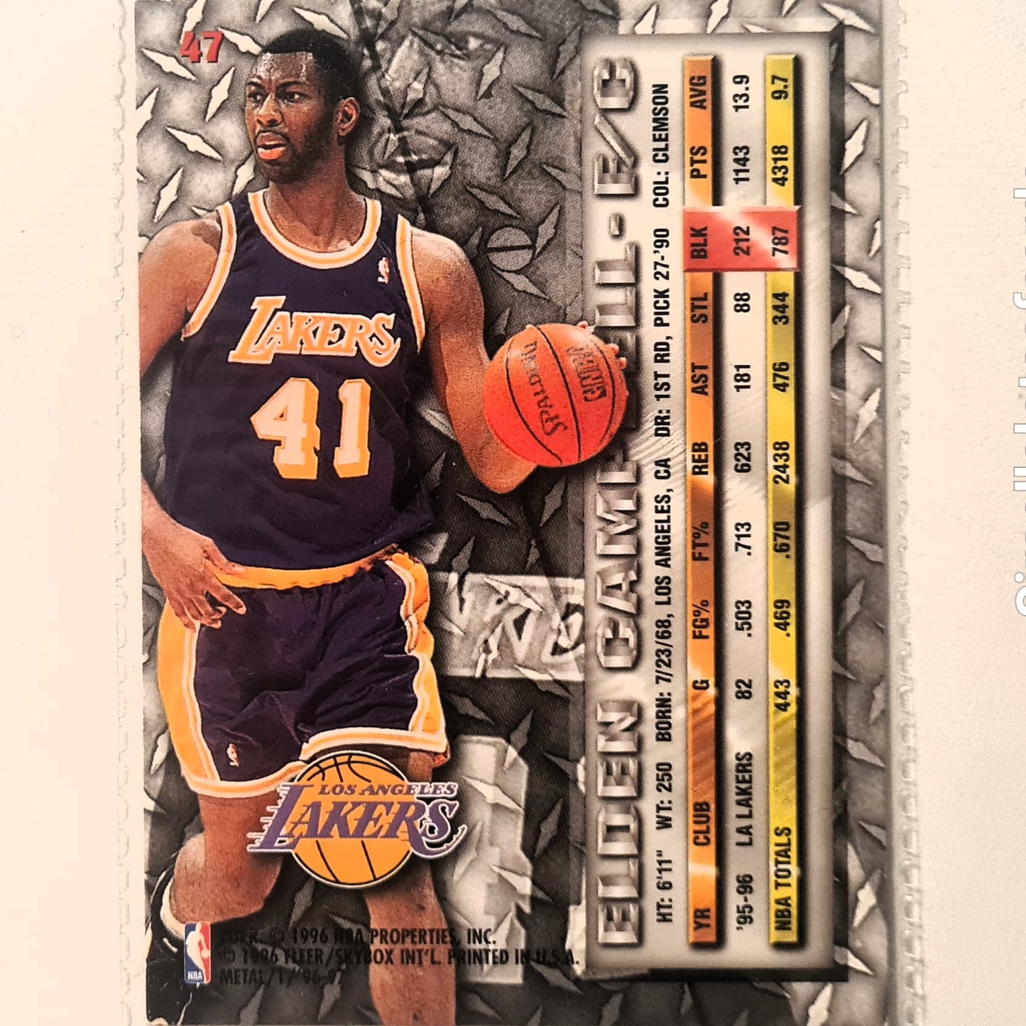 Elden Campbell 1996 Fleer metal 96-97 #47 NBA Basketball LA Lakers Excellent sleeved