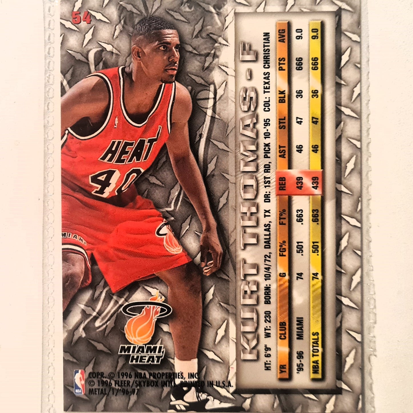 Kurt Thomas 1996 Fleer metal 96-97 #54 NBA Basketball Miami Heat Excellent sleeved