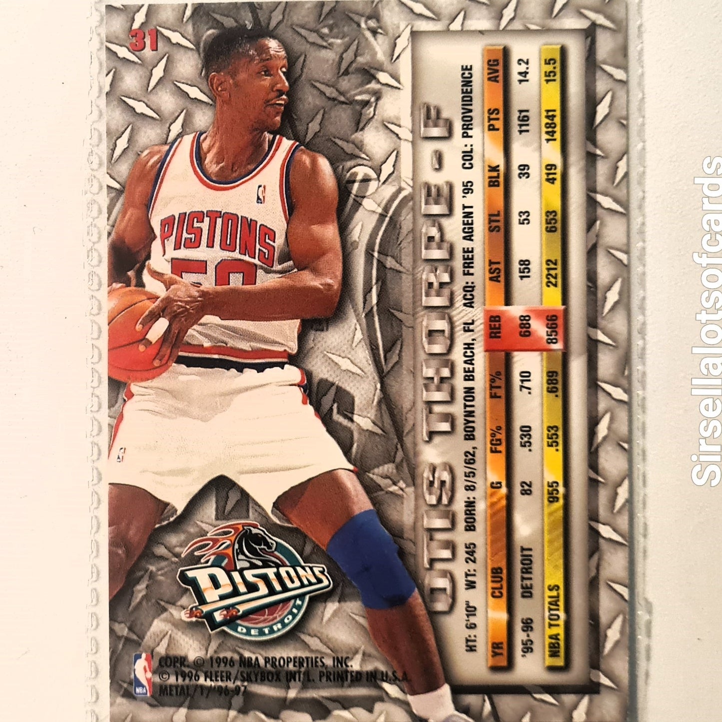 Otis Thorpe 1996 Fleer metal 96-97 #31 NBA Basketball Detroit Pistons Excellent sleeved
