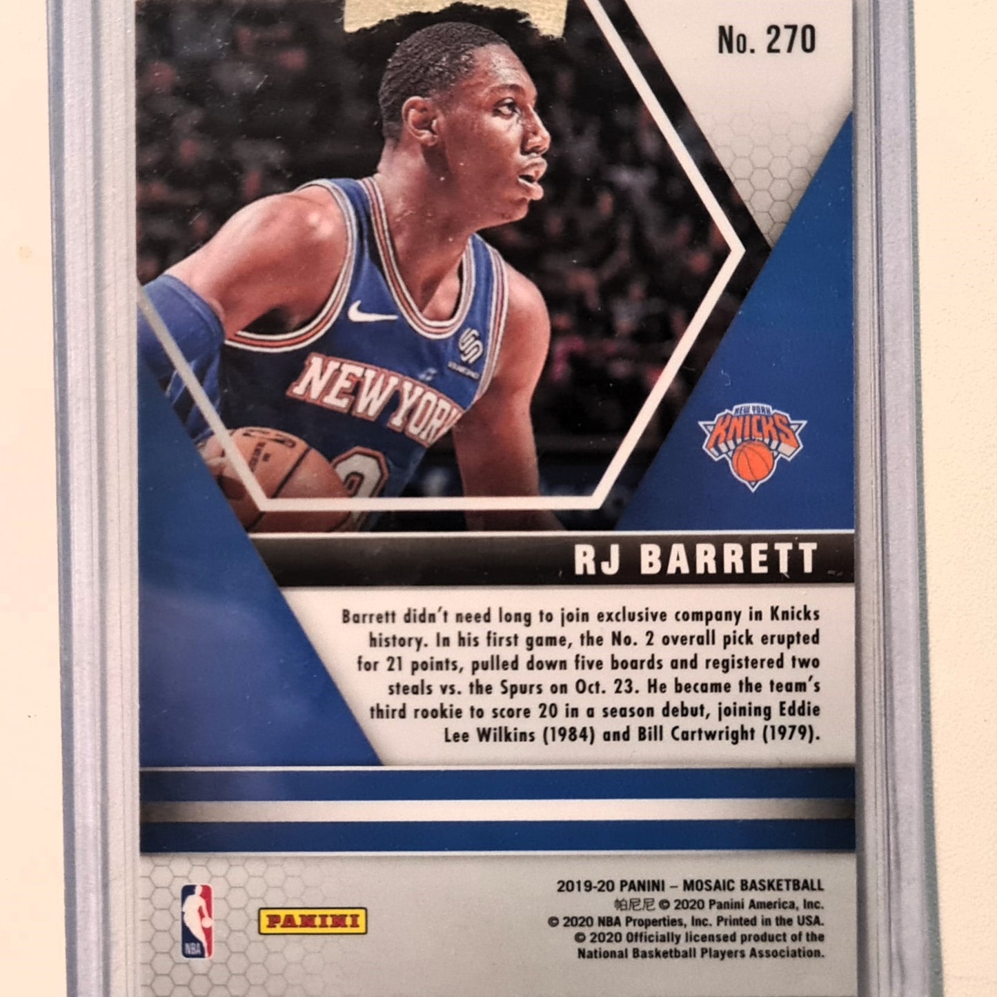 RJ Barrett 2019-20 Panini Mosaic NBA Debut Rookie RC #270 NBA Basketball New York Knicks excellent Sleeved