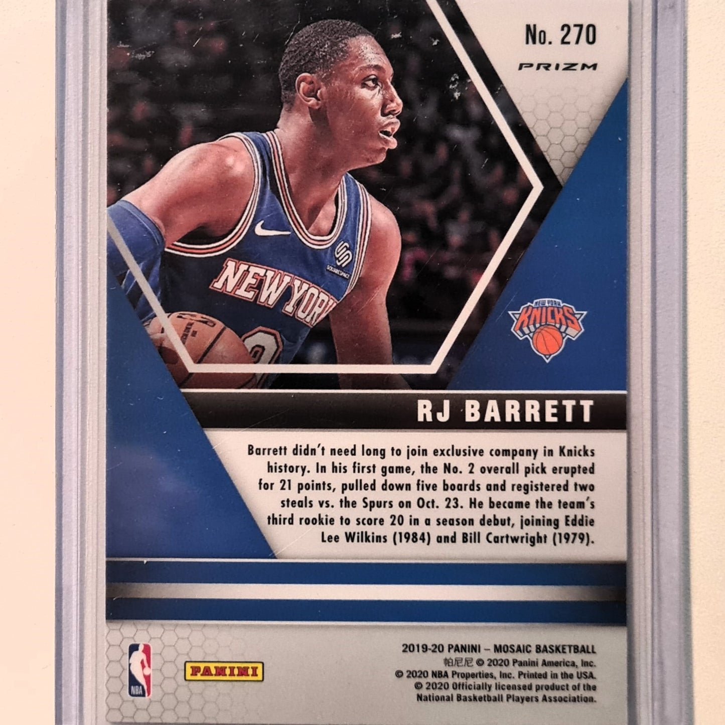 RJ Barrett 2019-20 Panini Mosaic NBA Debut Rookie RC prizm refractor #270 NBA Basketball New York Knicks excellent Sleeved