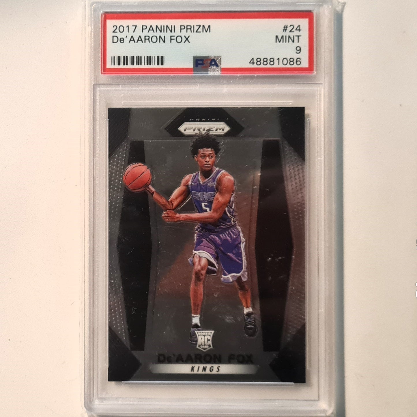 De'Aaron Fox 2017-18 Panini Prizm Rookie RC #24 NBA Basketball Sacramento Kings PSA 9 Mint graded slab