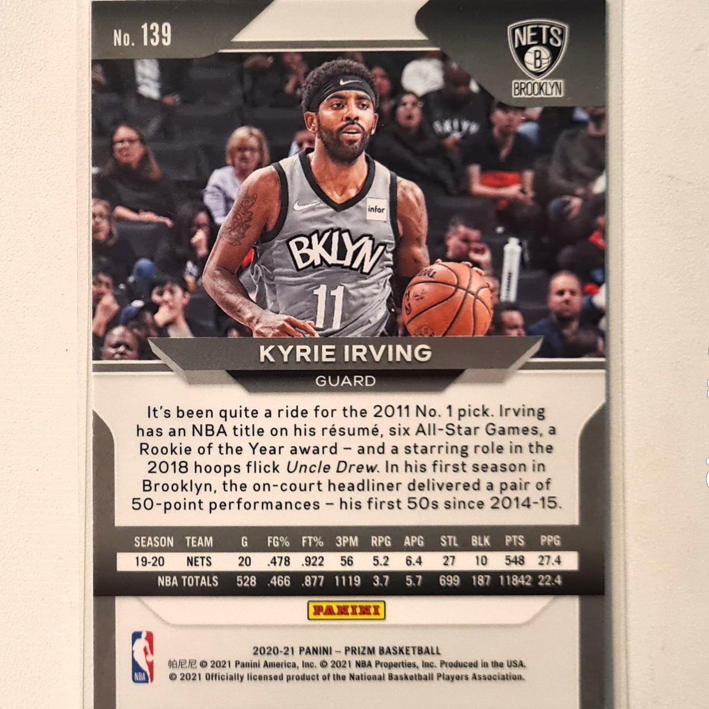 Kyrie Irving 2020-21 Panini Prizm #139 NBA Basketball Brooklyn Nets excellent/mint Sleeved