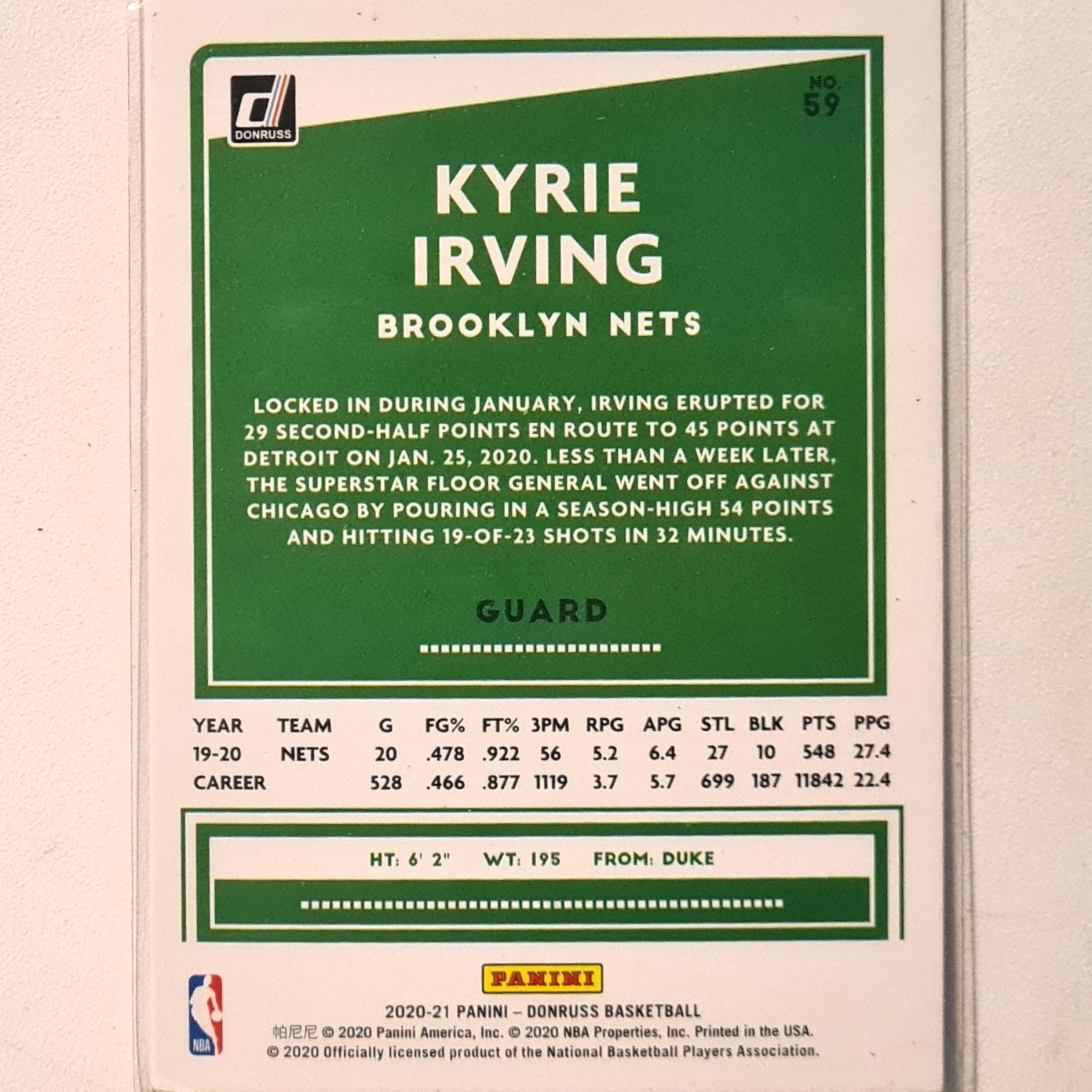 Kyrie Irving 2020-21 Panini Donruss orange laser #139 NBA Basketball Brooklyn Nets good Sleeved