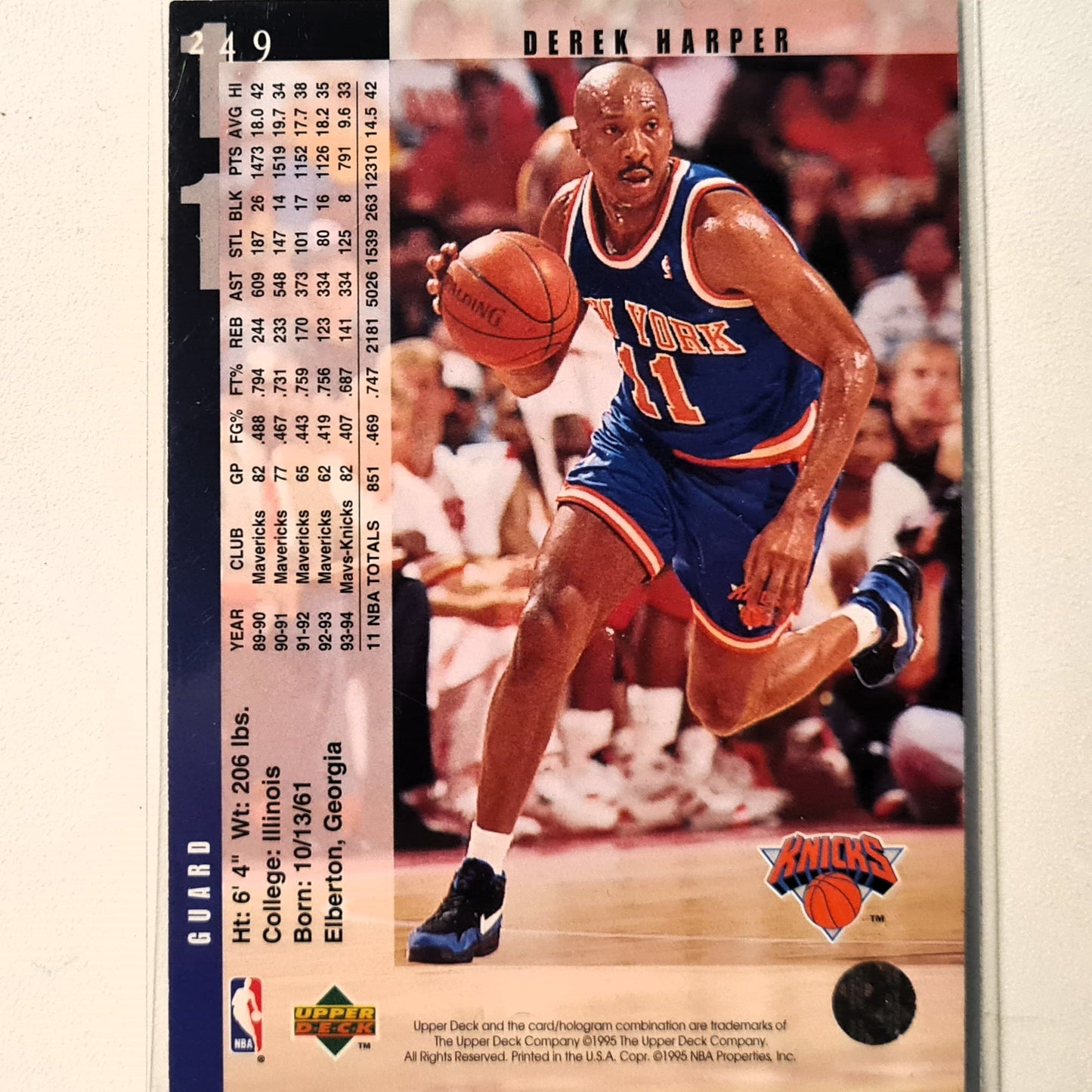 Derek Harper 1995 Upper-Deck #249 NBA Basketball New York Knicks good Sleeved