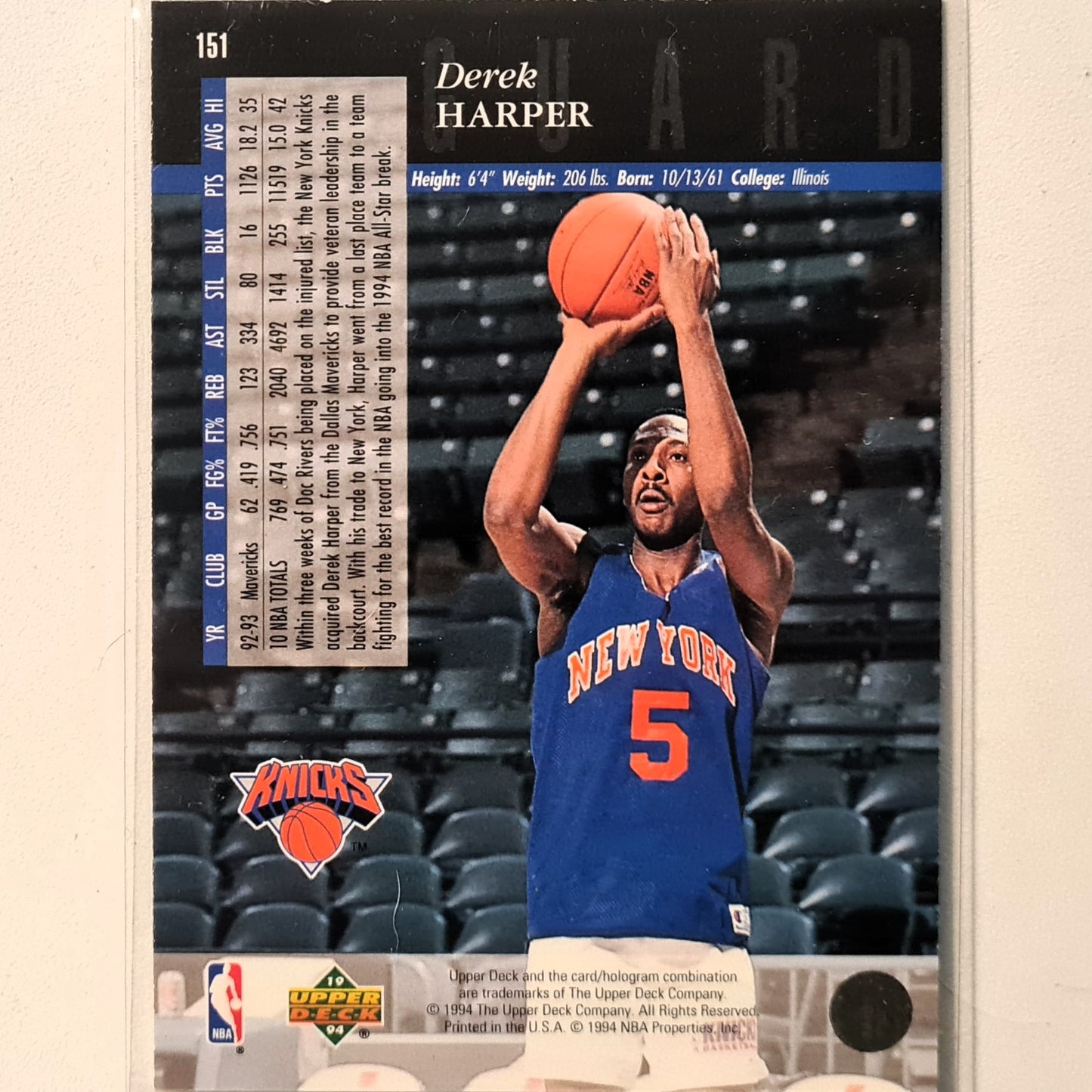 Derek Harper 1994 Upper-Deck electric court variant #151 NBA Basketball New York Knicks Excellent Sleeved