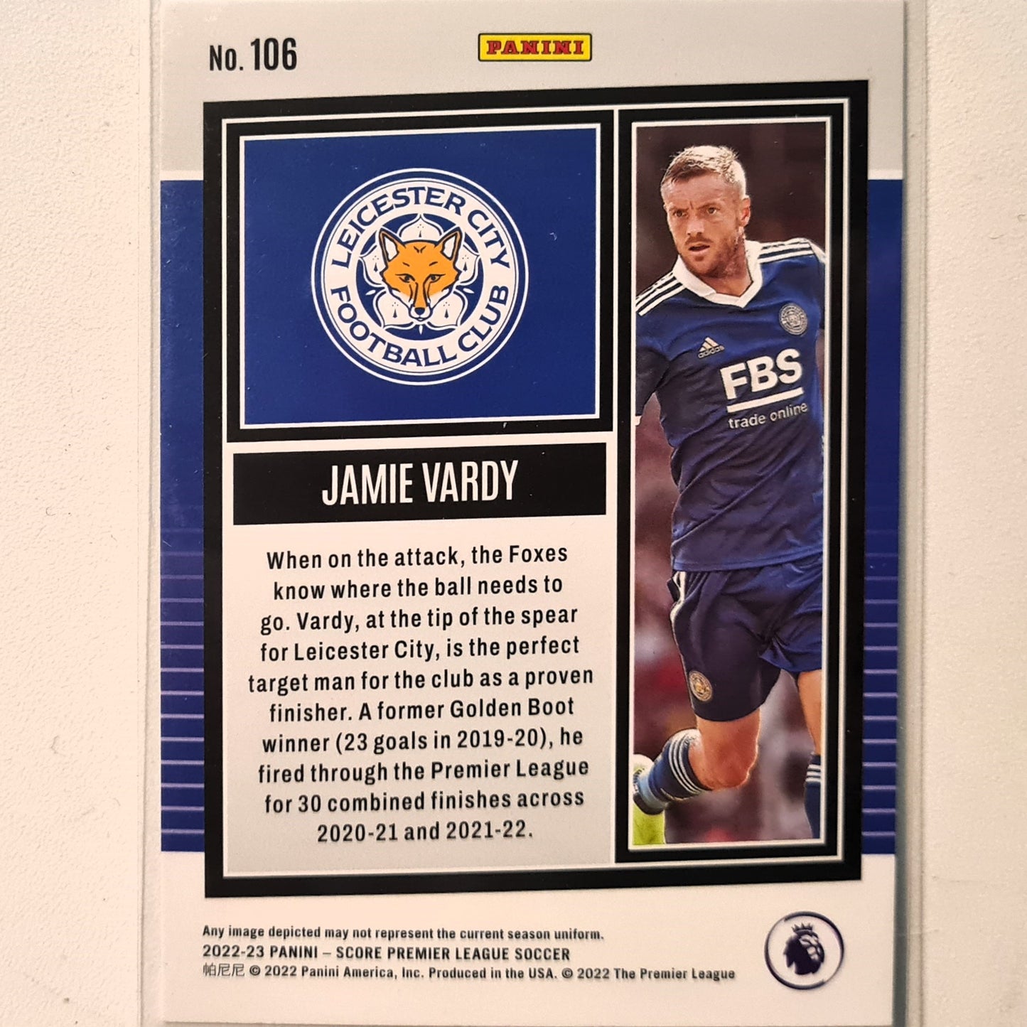 Jamie Vardy 2022-23 Panini Score silver laser premier league #106 Soccer Football Leicester city Excellent/mint Sleeved